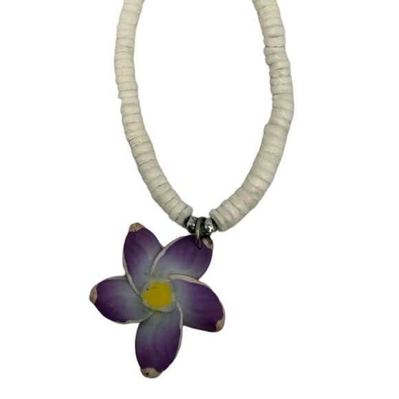 Vintage Hawaiian Flower Pouka Shell Necklace 17" Surfer Boho Chic Bohemian - Picture 8 of 11